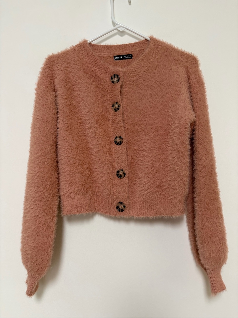 Shein Cropped Soft Fuzzy Sweater Cardigan Small Blush Peach